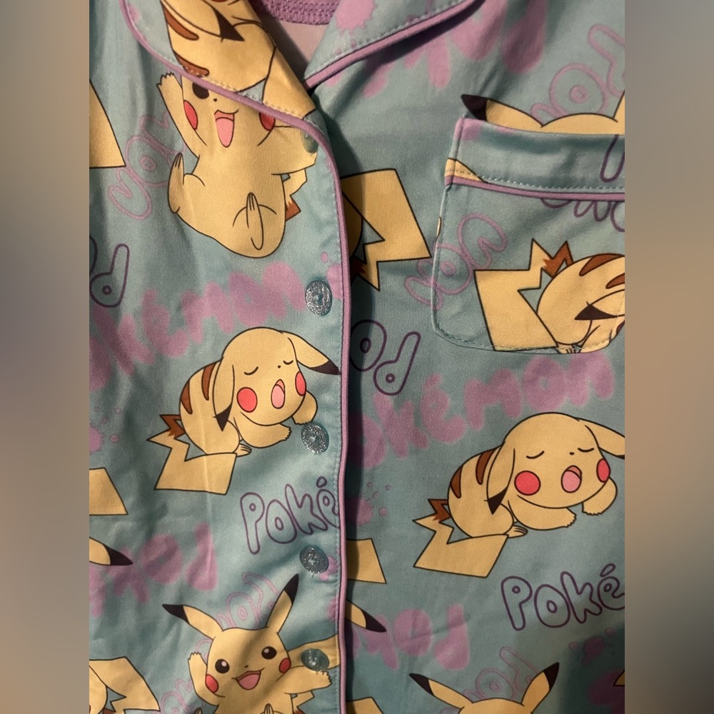 Pokémon Pikachu Girls Pajama Set L 10/12 Blue 2 Piece Sleepwear NWT - Picture 9 of 12
